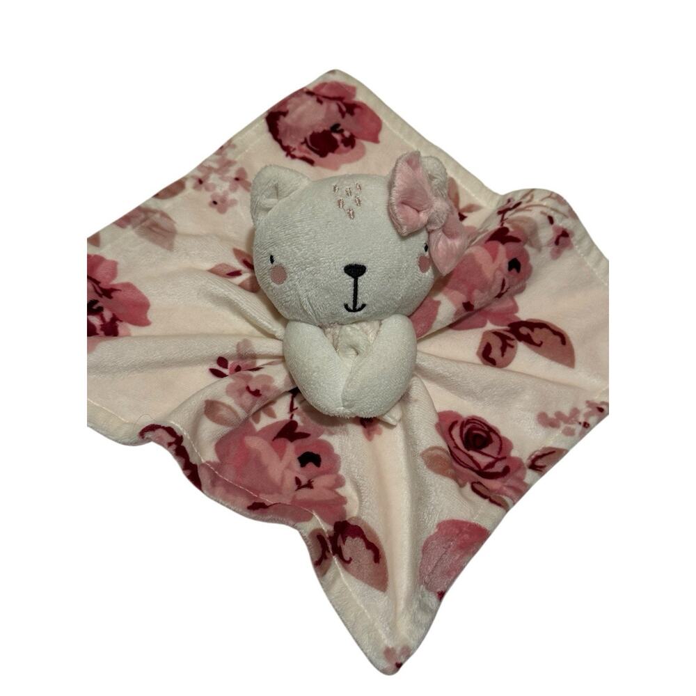 Modern Moments by Gerber Baby Plush Floral Pink White Cat Lovey Security Blanket